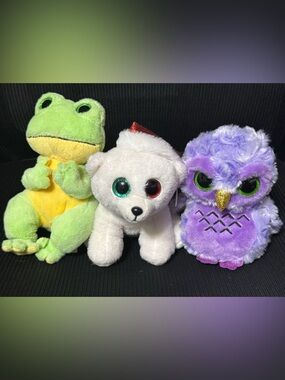 🧸 TY Beanie Boos Owl Polar Bear Frog Plush Bundle Cute Stuffed Animals